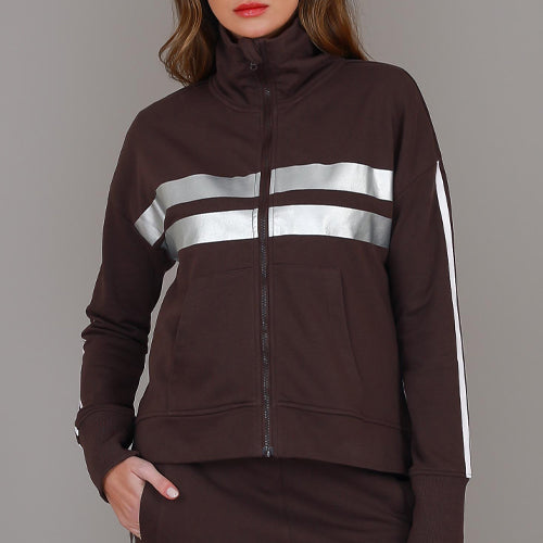Celine | Women's Zip-Up Track Jacket – Stripe Panel Cotton French Terry size guide