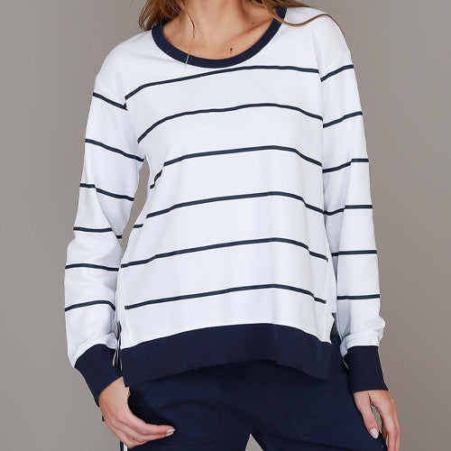 Dixie | Women's Oversized Striped Crewneck Sweatshirt – Cotton French Terry size guide