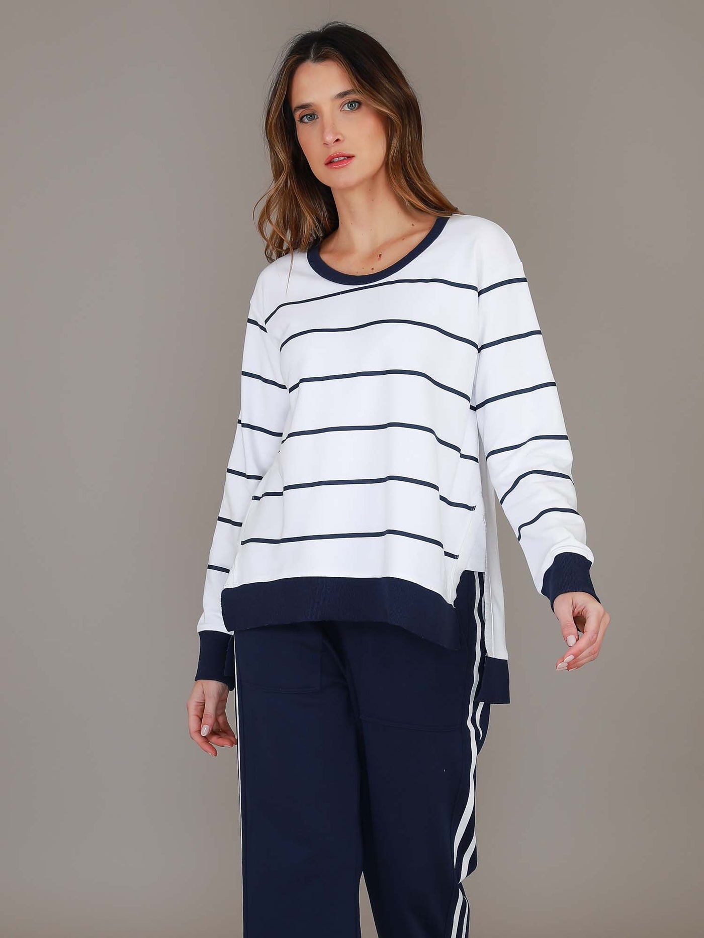 Dixie | Women's Oversized Striped Crewneck Sweatshirt – Cotton French Terry