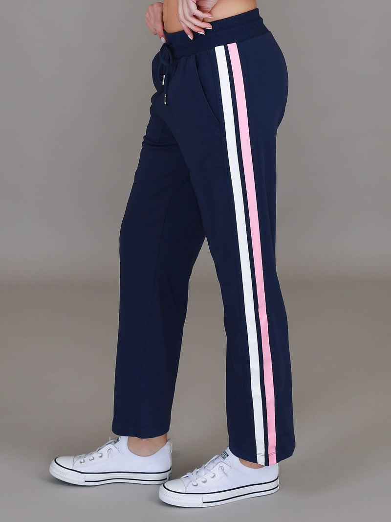 navy side stripe sweatpants #color_deep navy/pink