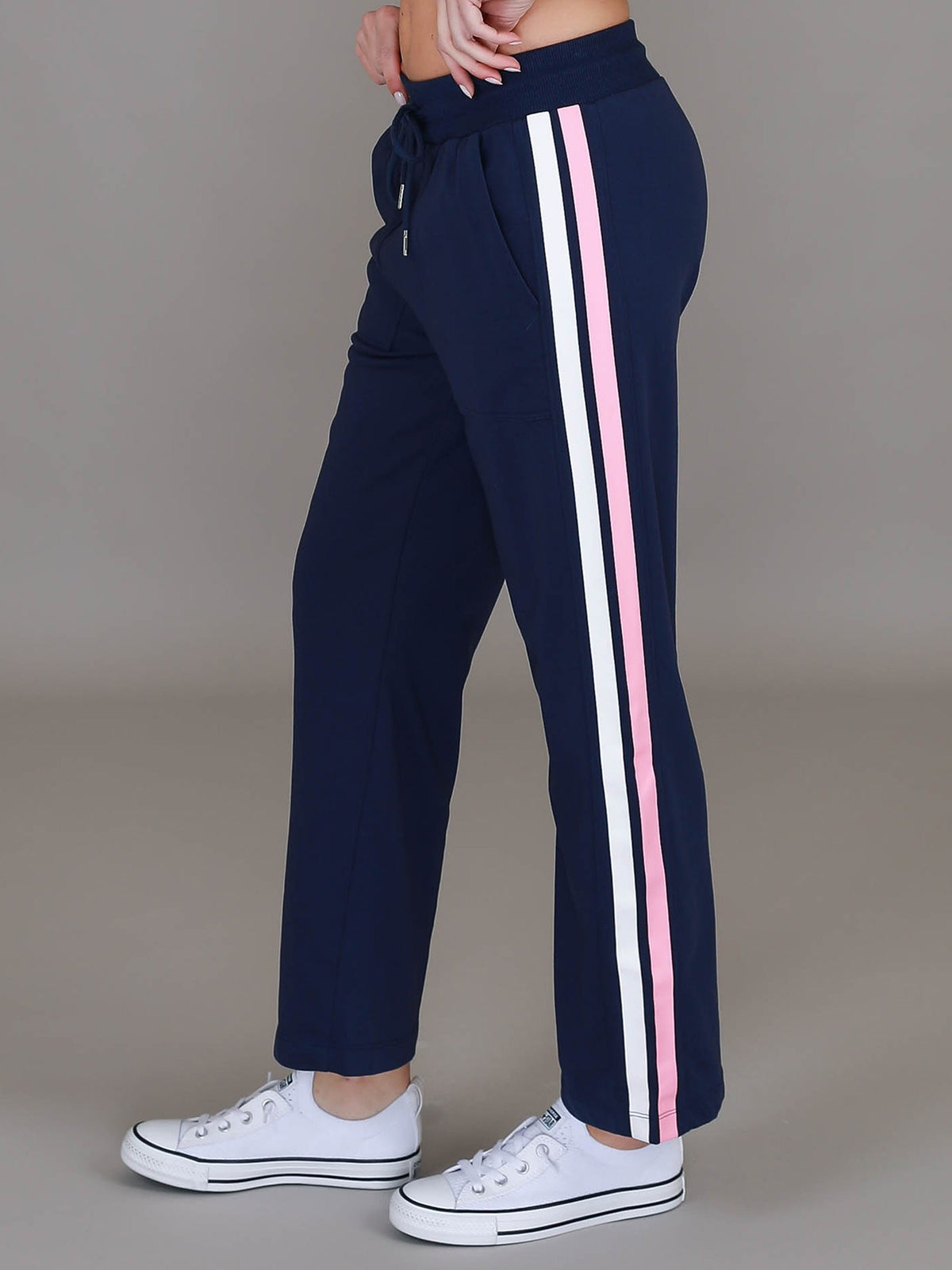 navy side stripe sweatpants #color_deep navy/pink