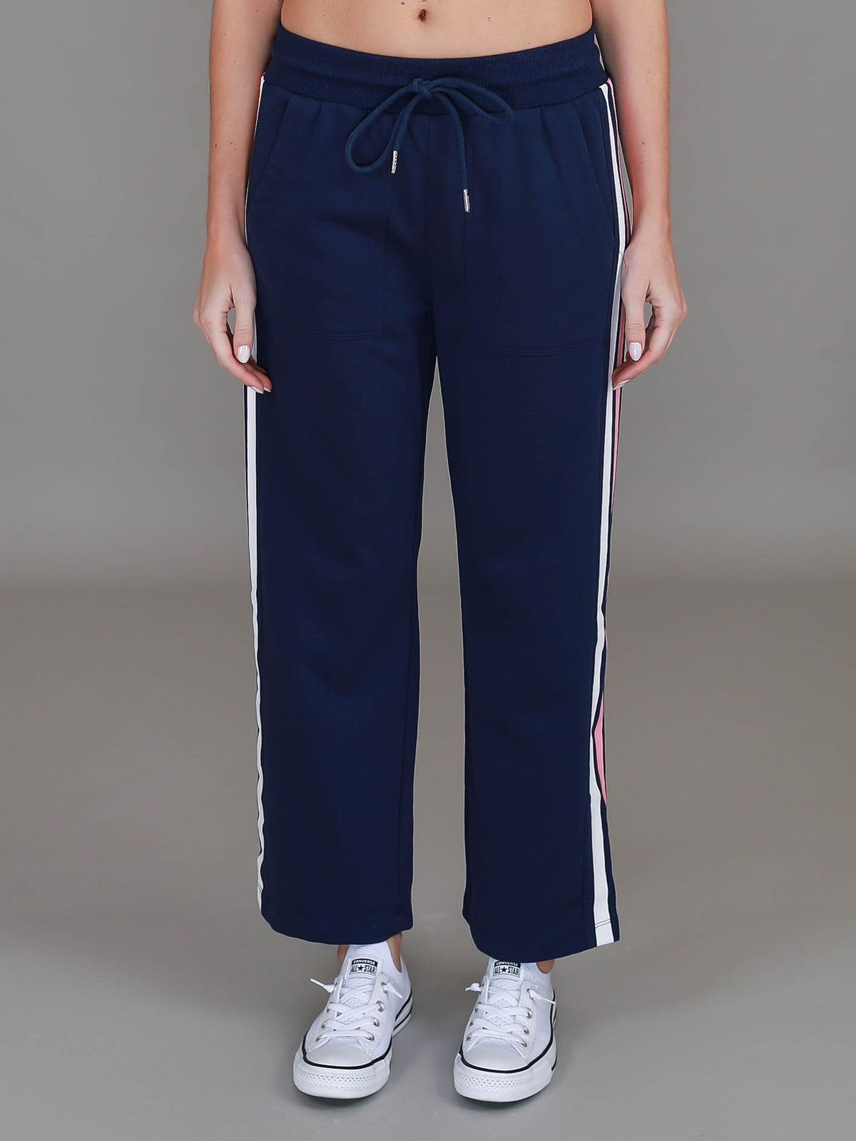 navy track pants women #color_deep navy/pink