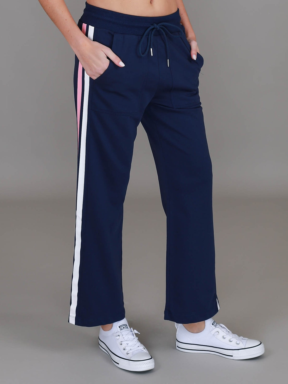 navy sweatpants women #color_deep navy/pink
