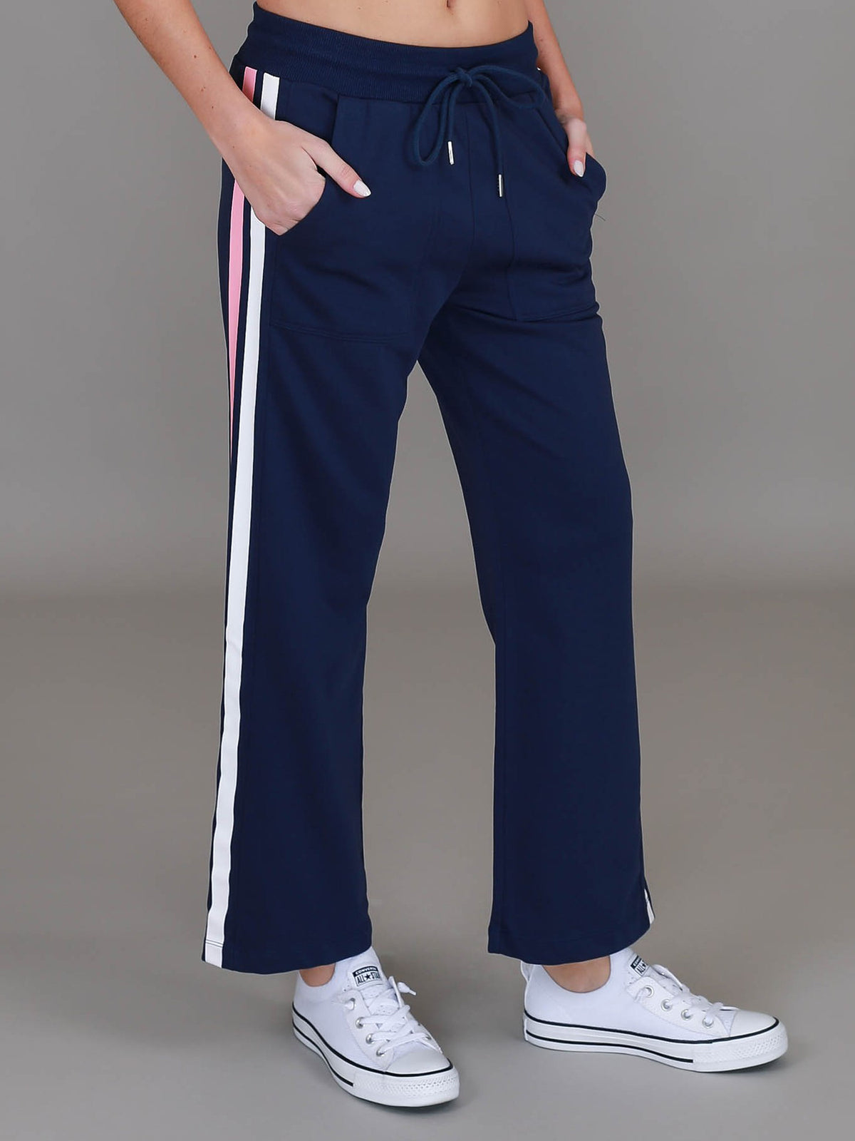 navy sweatpants women #color_deep navy/pink
