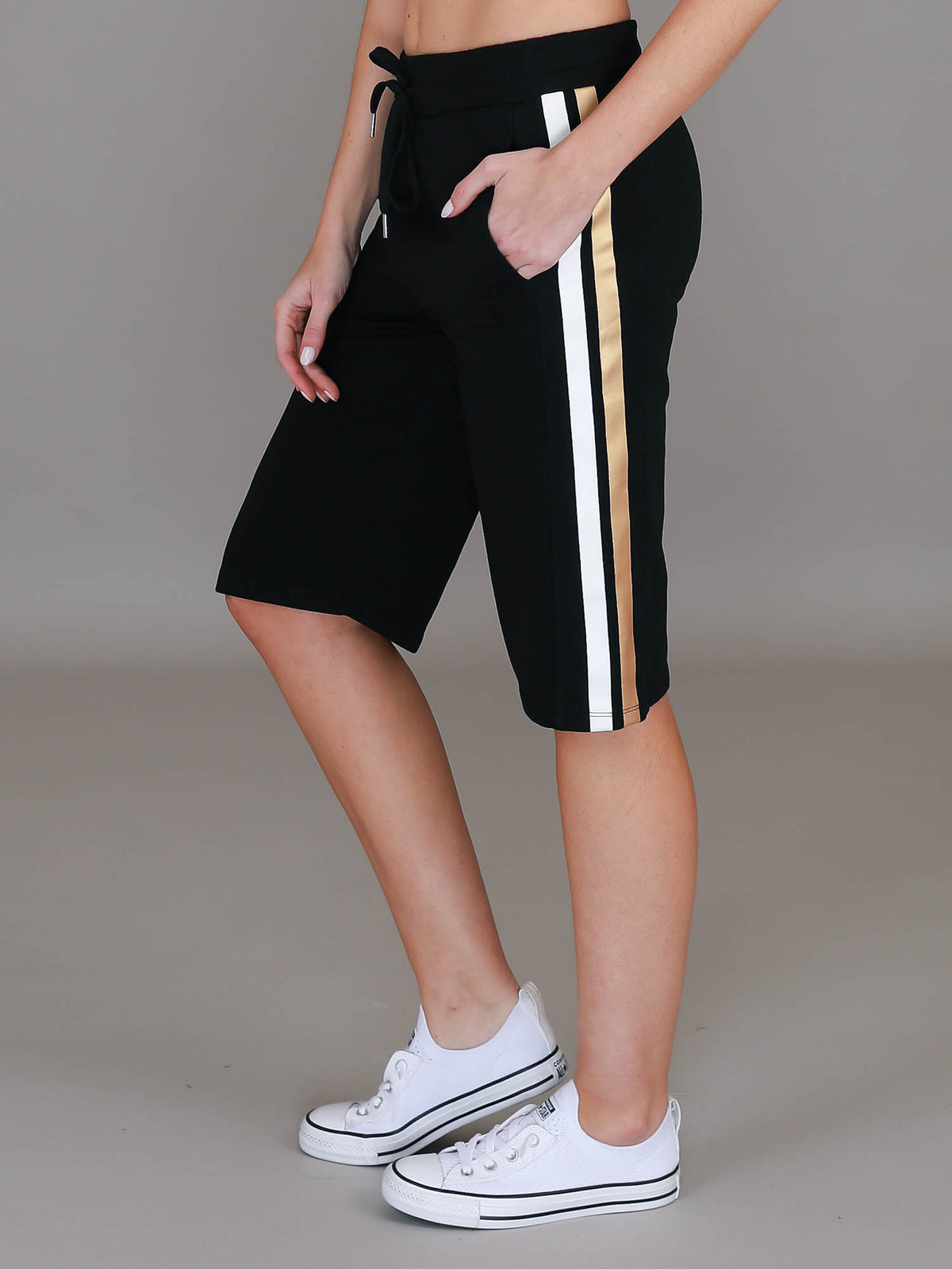 black gold side stripe shorts #color_black/gold