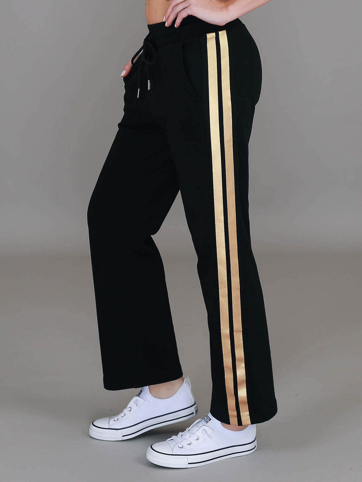 black gold stripe sweatpants #color_black/gold