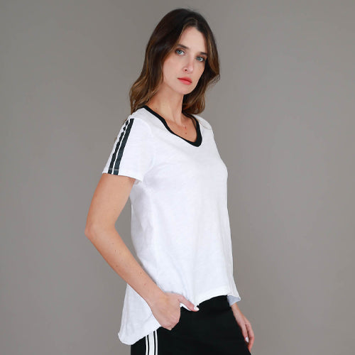 Martha | Women's Side Stripe V Neck T Shirt – Cotton Jersey size guide