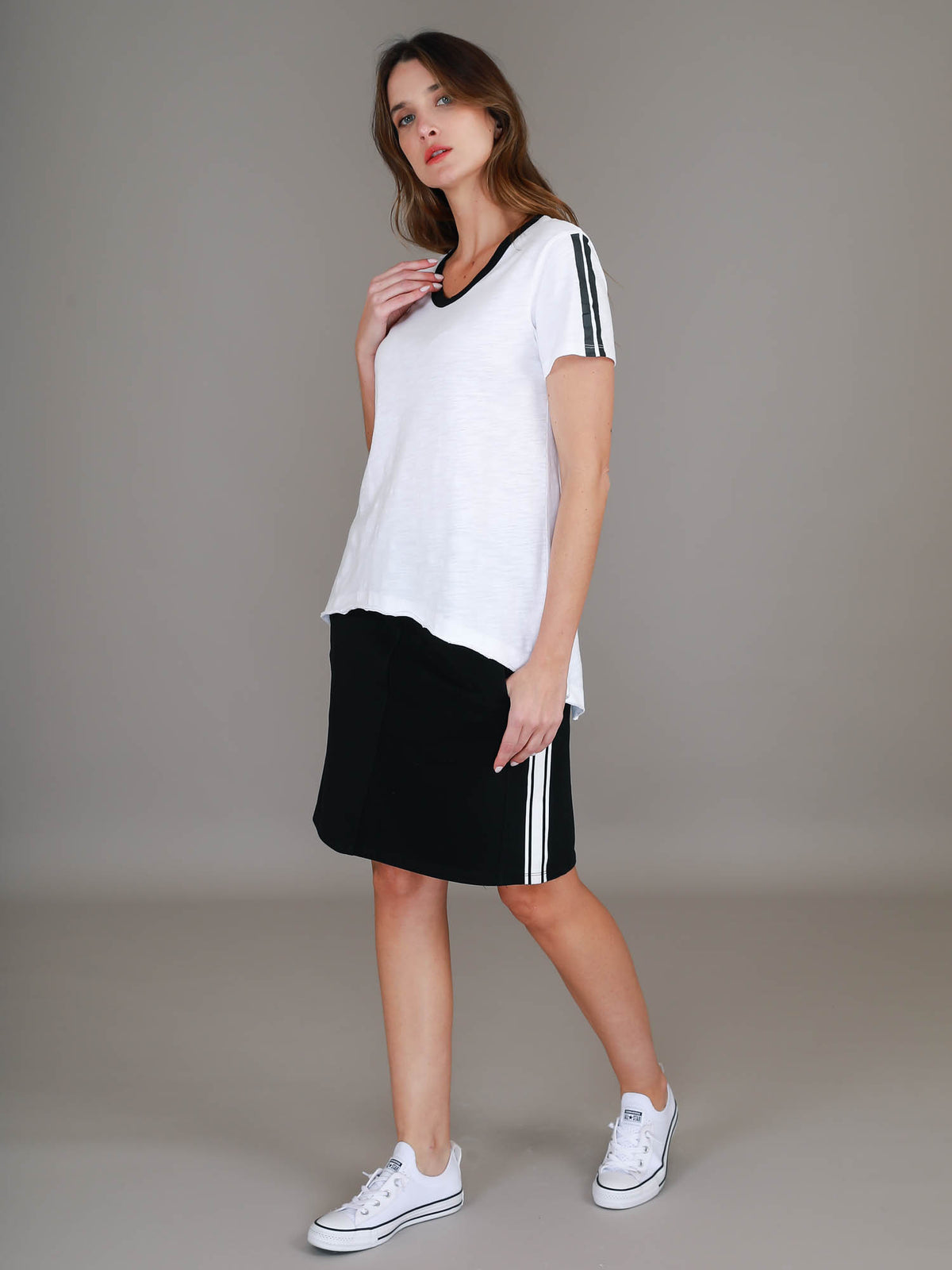 white v neck short sleeve top #color_white