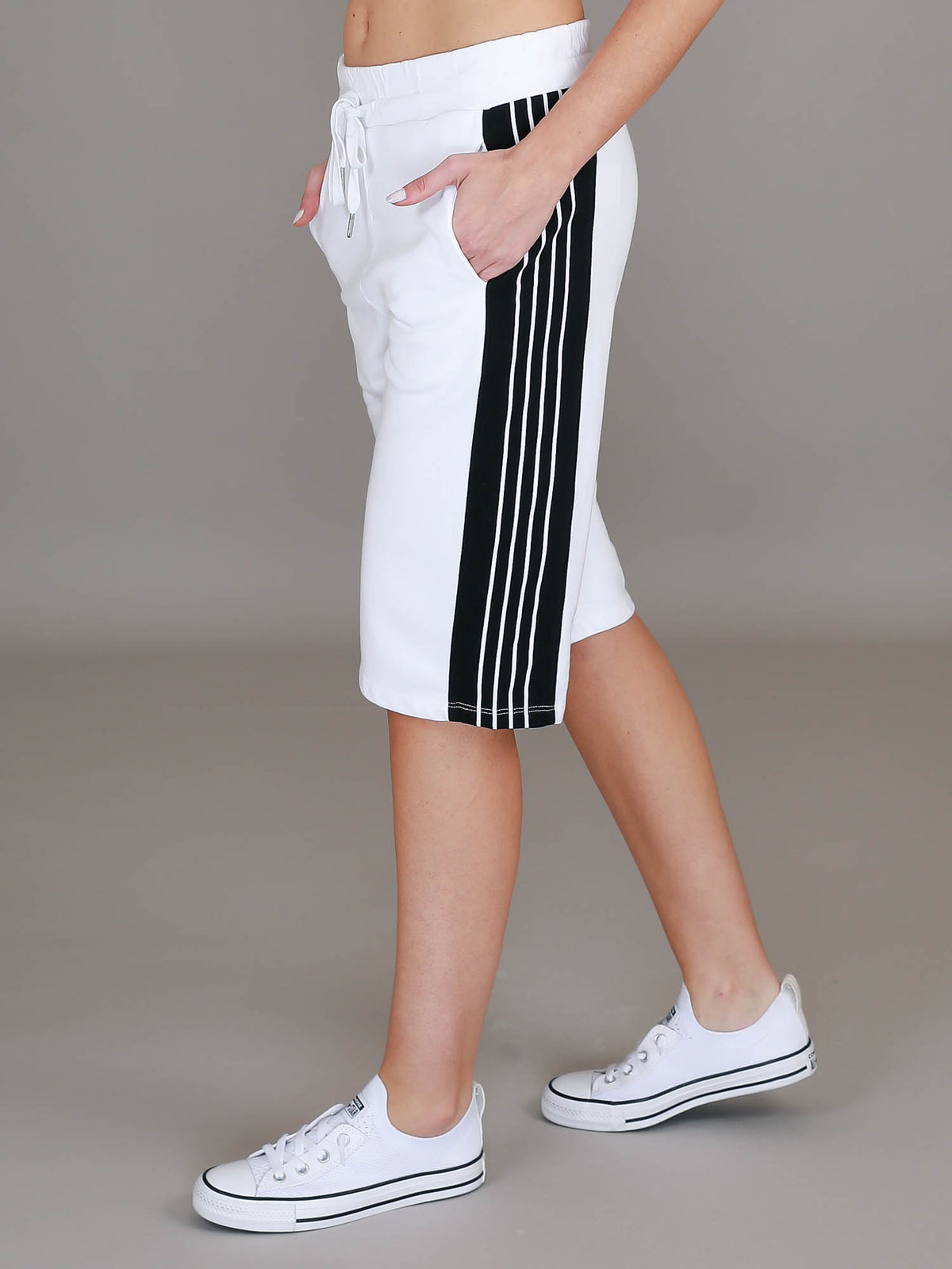Pammy | Women's Side Stripe Long Shorts – Cotton French Terry