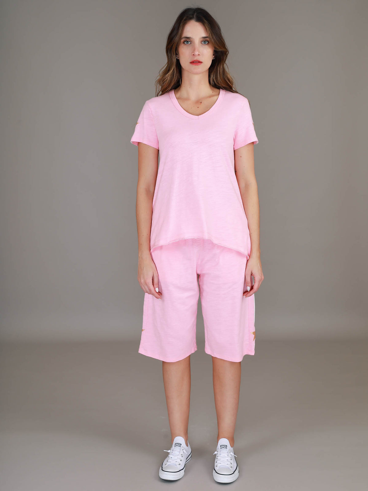 light pink v neck top #color_powder pink