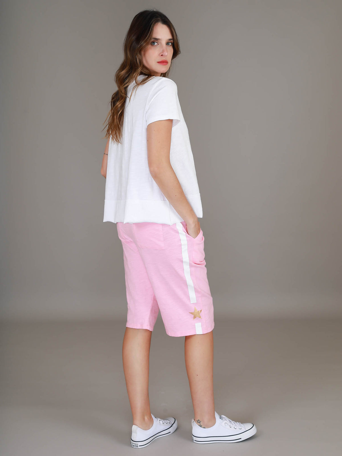 pink drawstring shorts #color_powder pink
