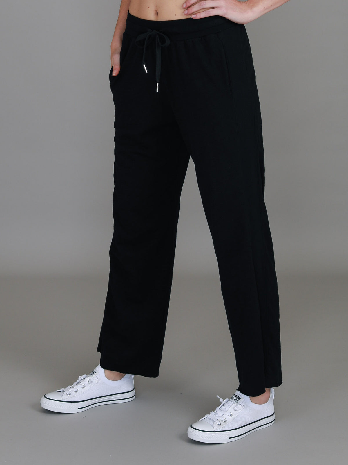 black straight leg track pants