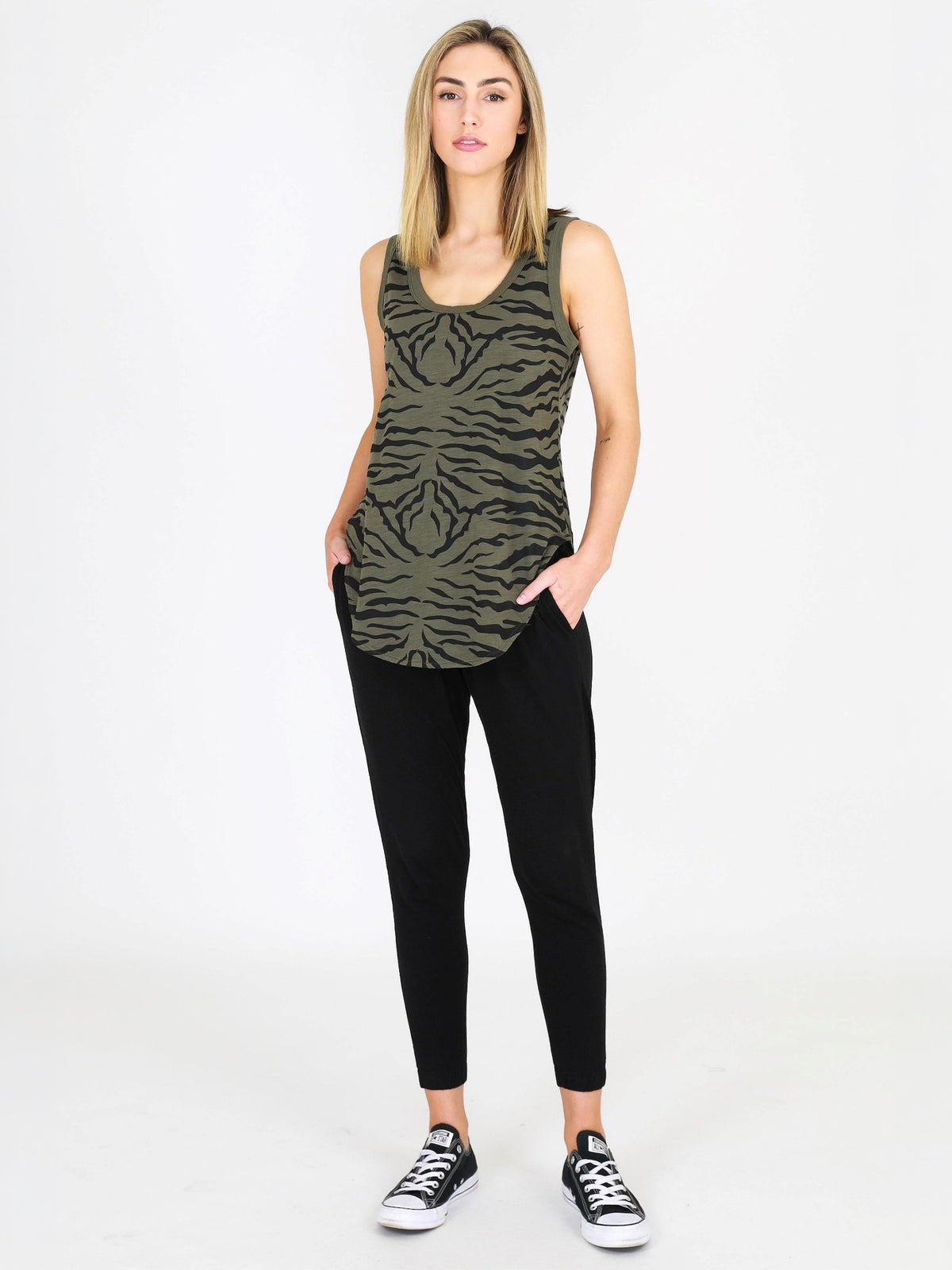 green zebra print tank #color_khaki