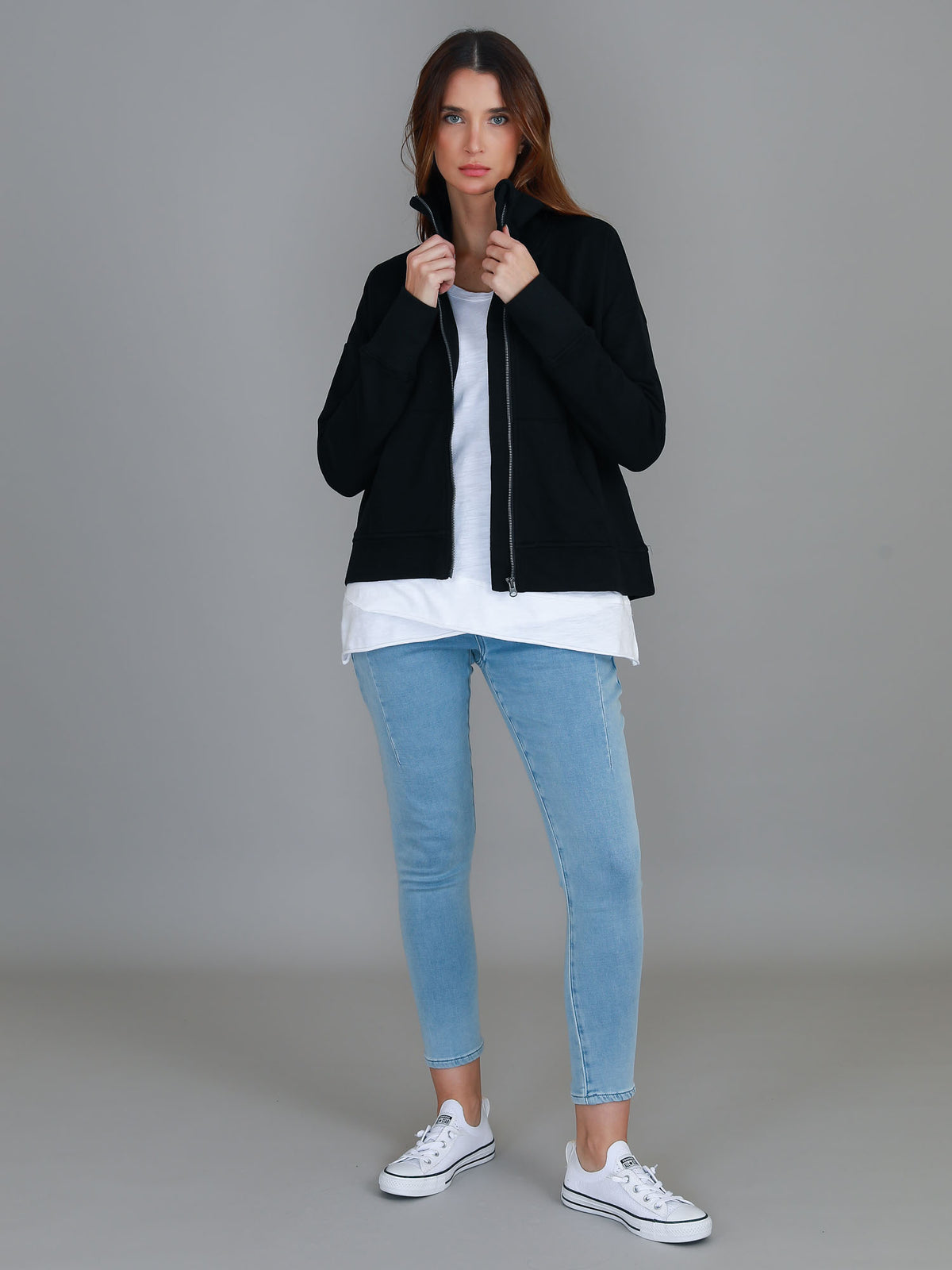 black zip jacket french terry