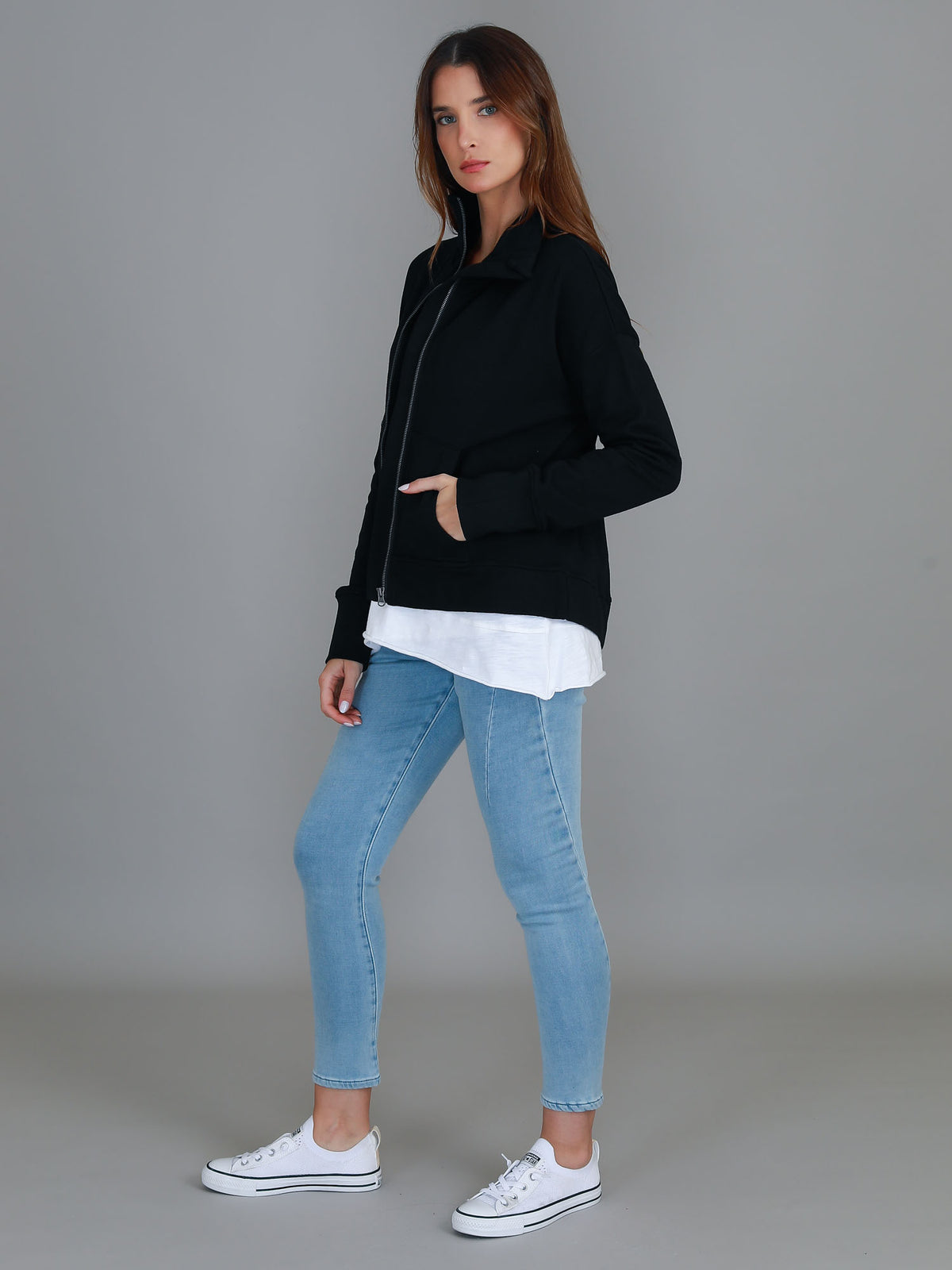 black funnel neck jacket