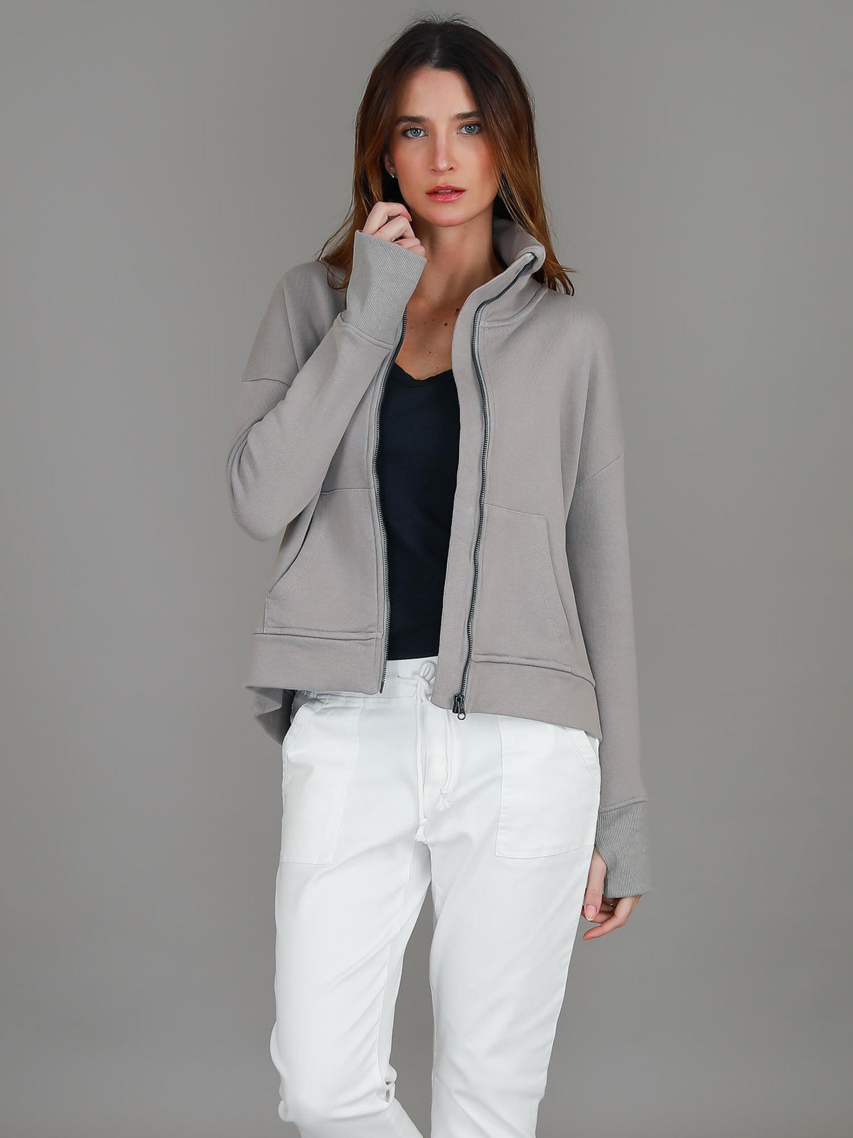 beige zip up jacket women