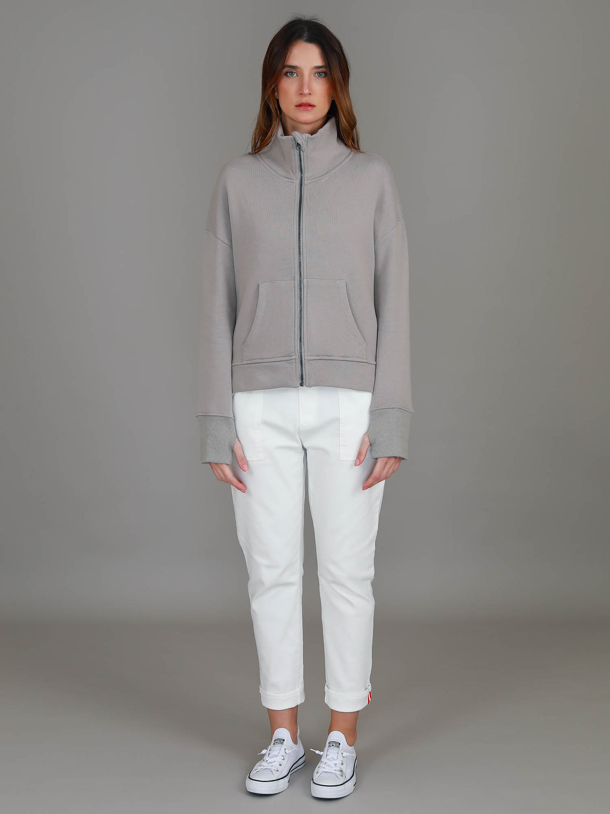 taupe oversize zip jacket