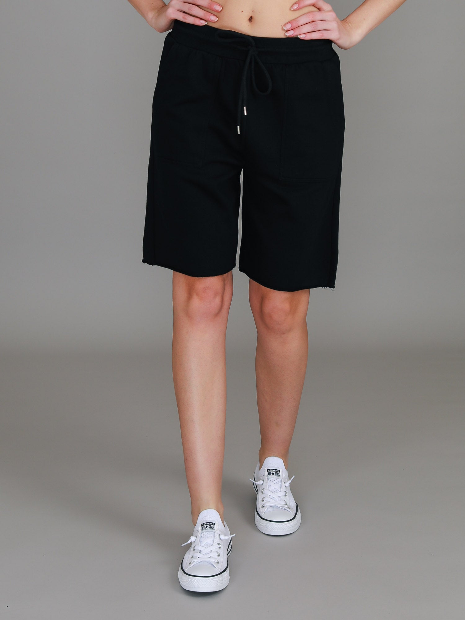 black knee length shorts #color_black