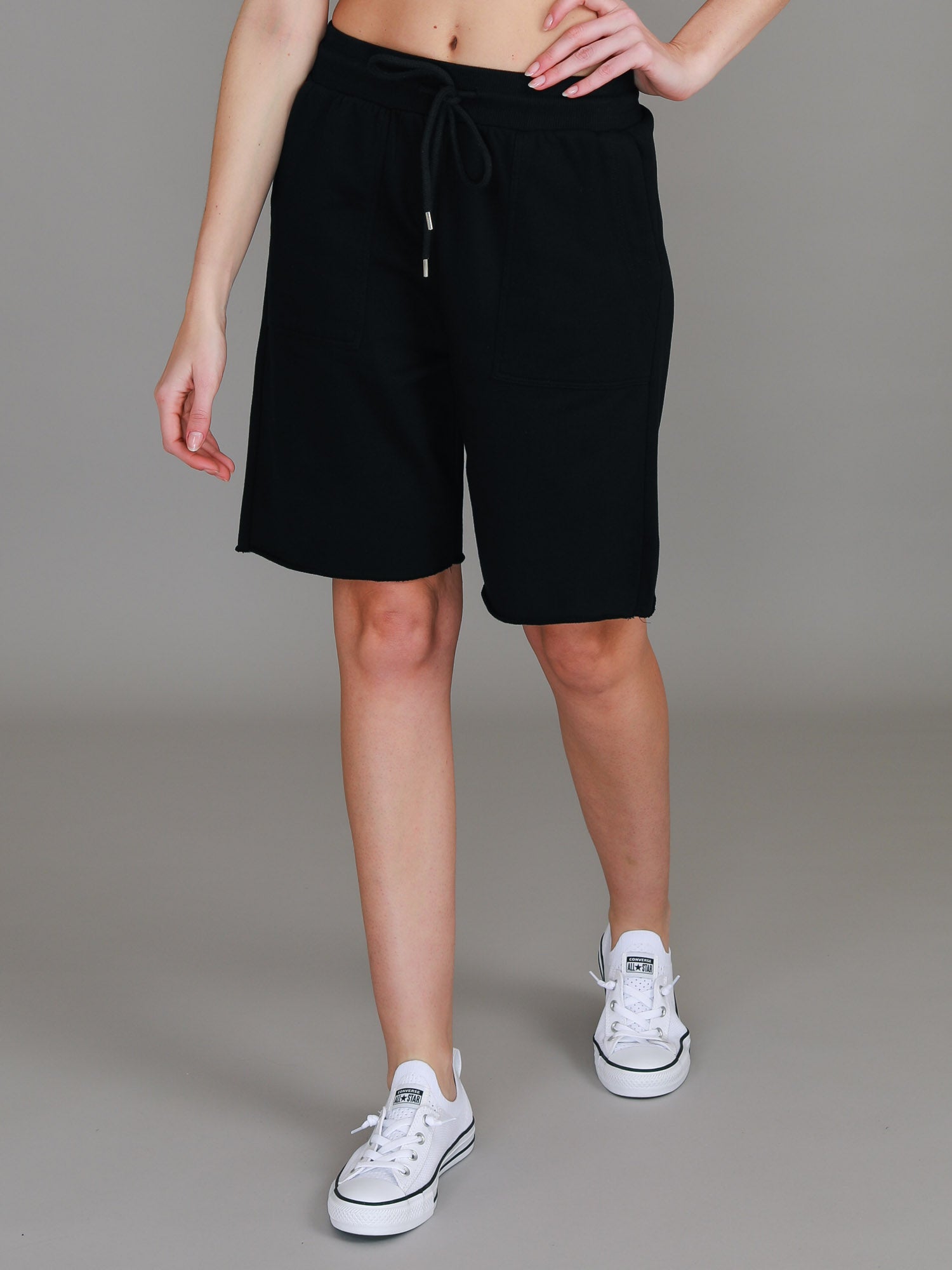 tailored shorts knee length #color_black