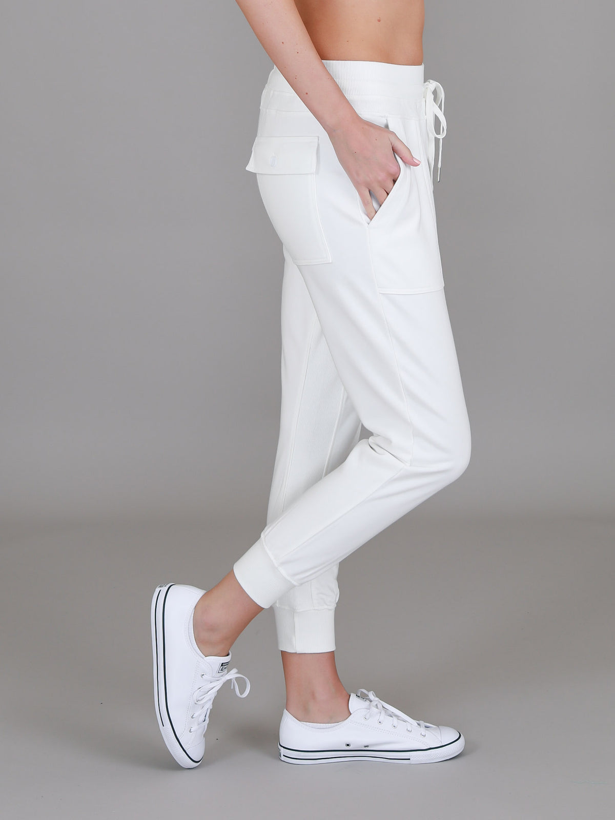 white joggers drawstring