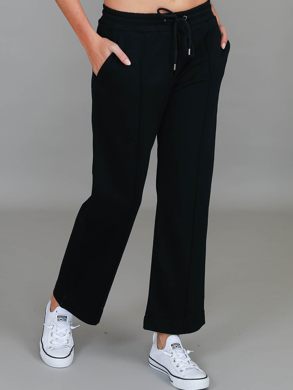 black wide leg track pants