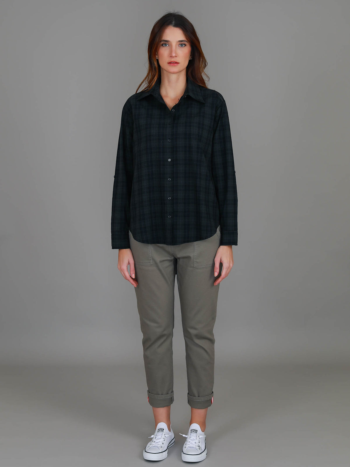 teal check shirt womens
