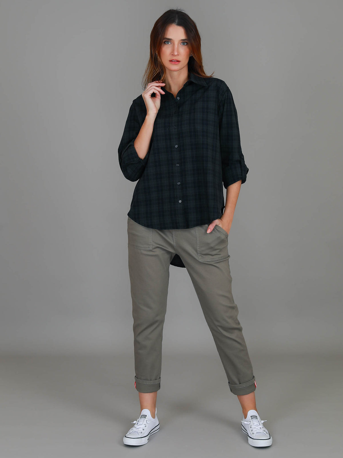 teal plaid shirt women