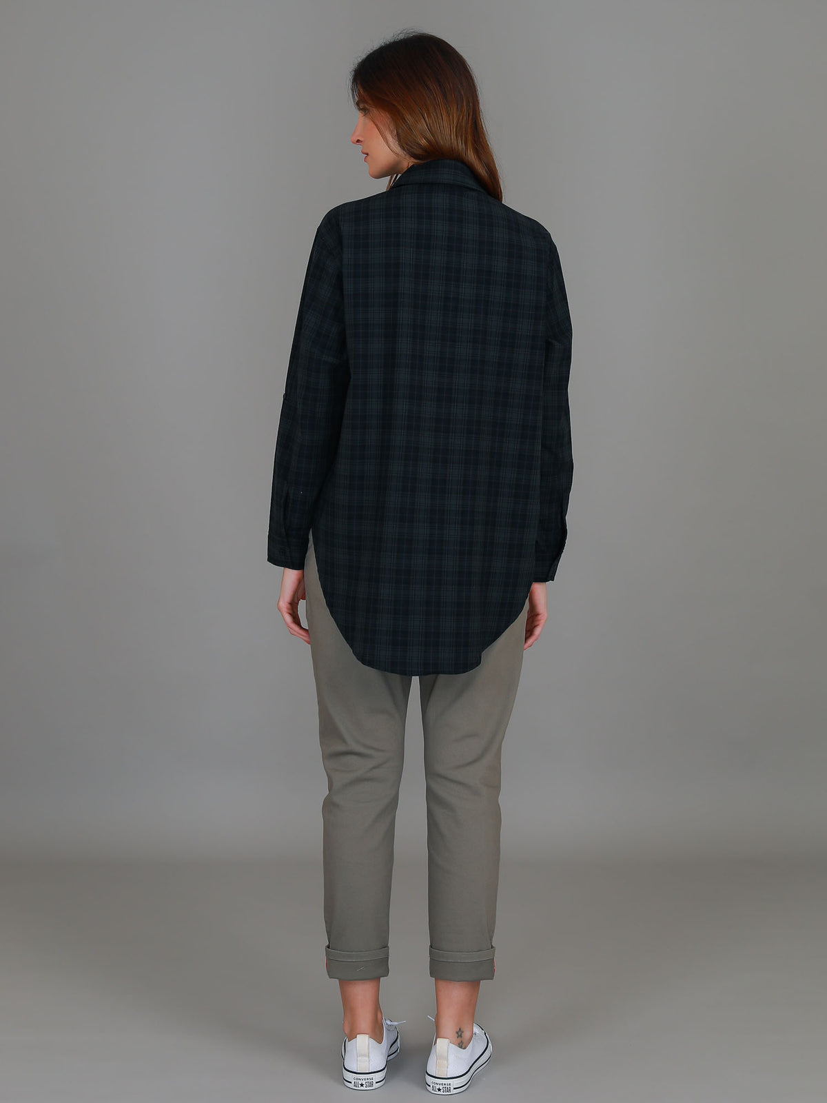 womens green check shirt