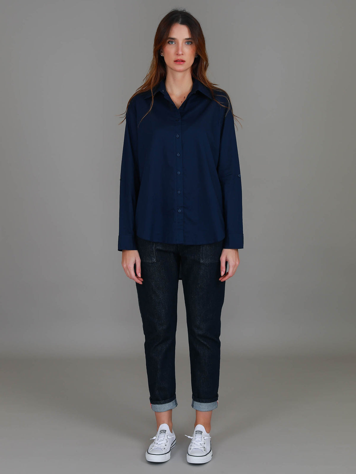 navy cotton button shirt