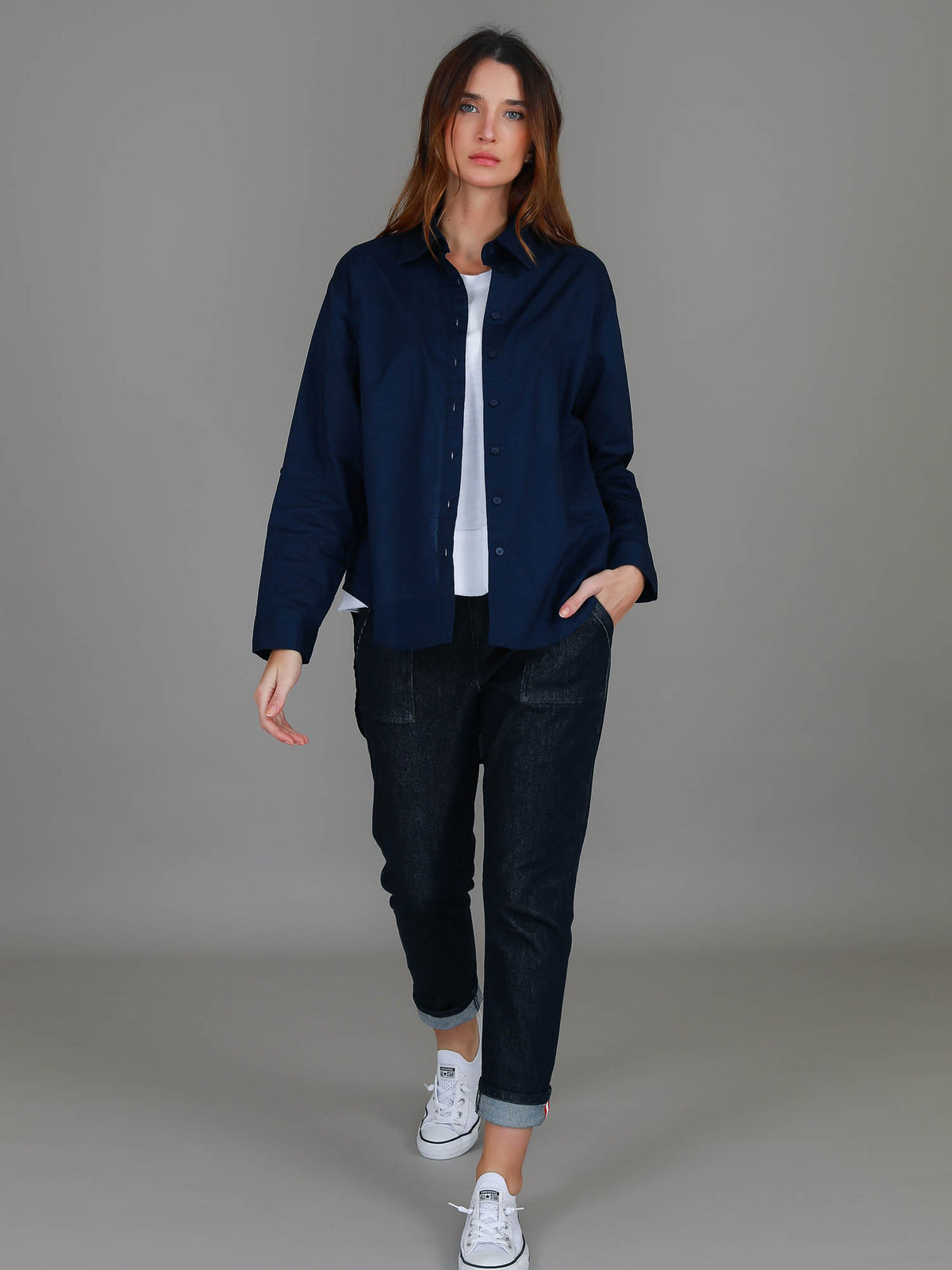 navy collared shirt women