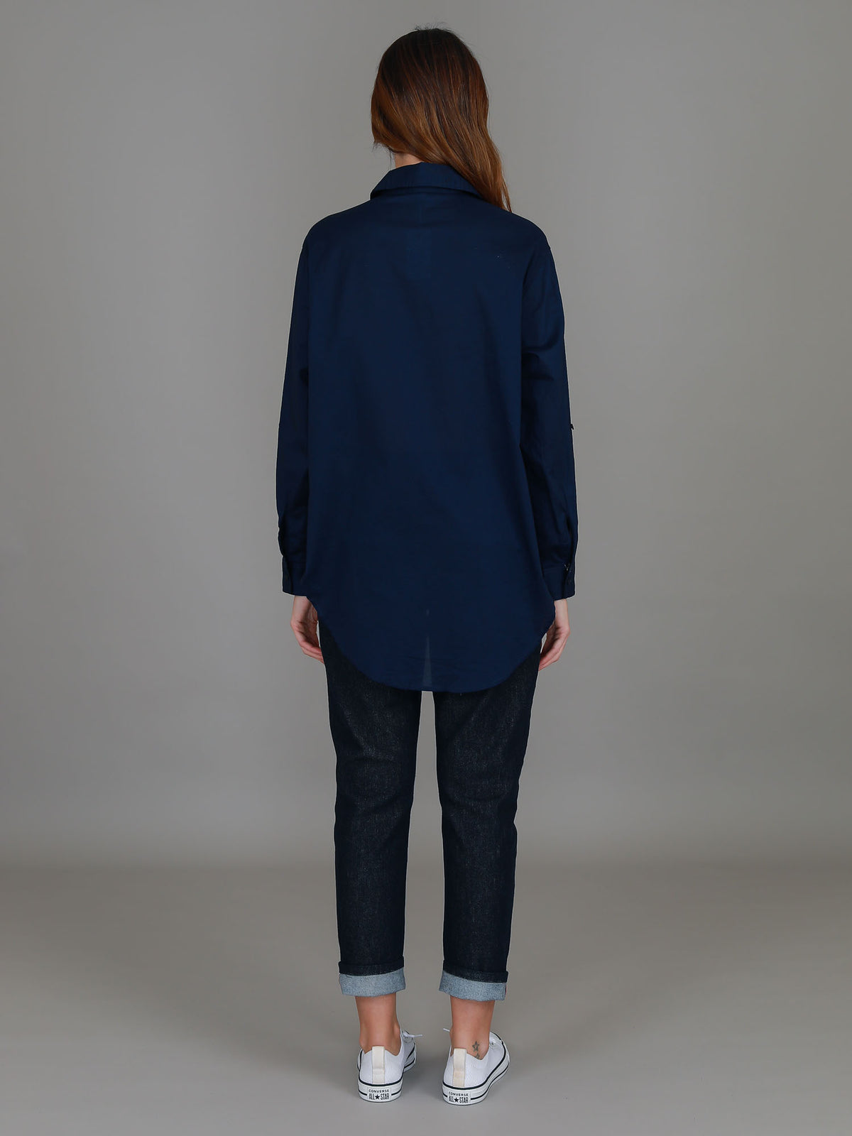 navy high low hem shirt