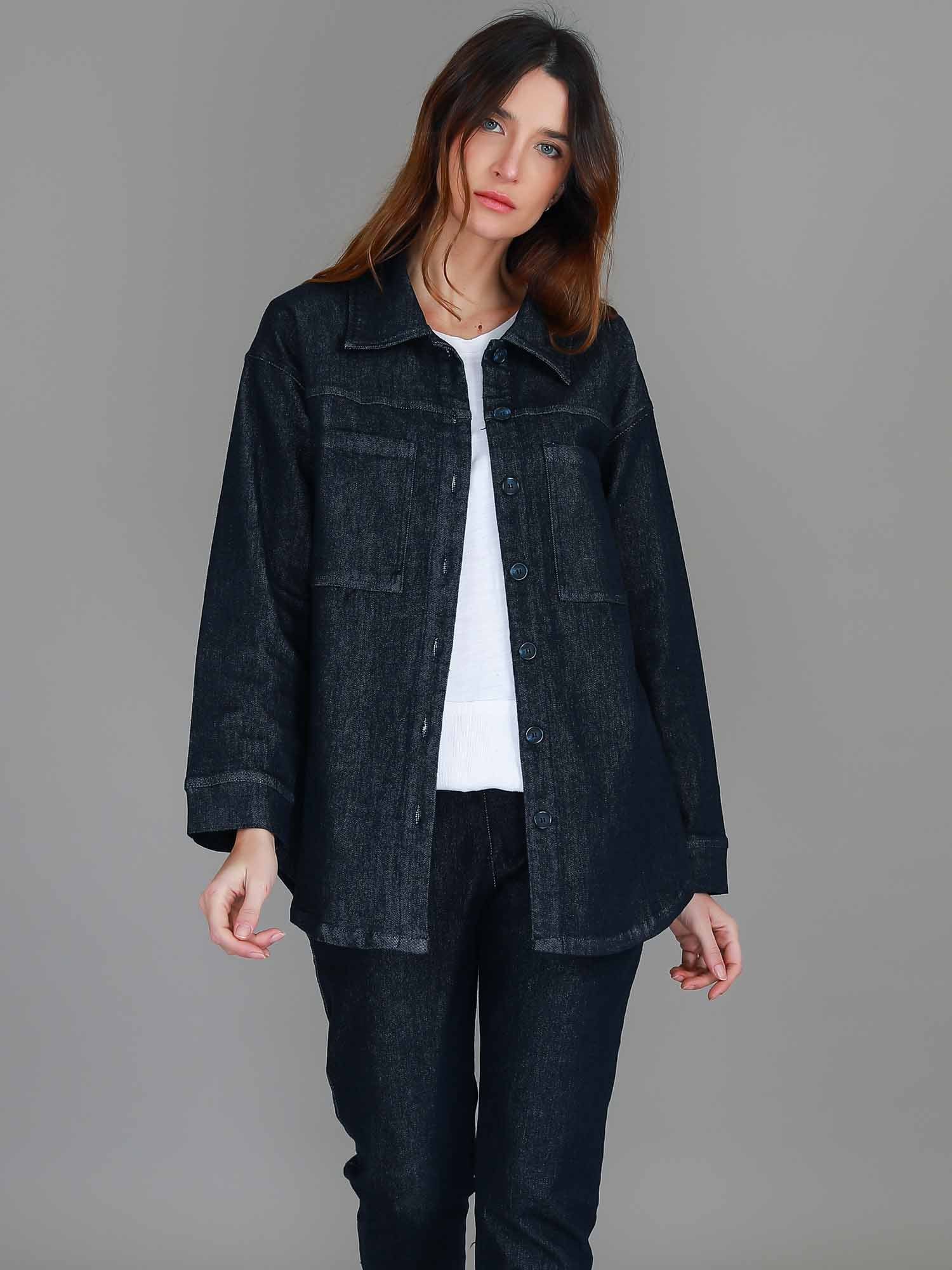 womens denim shacket #color_dark denim