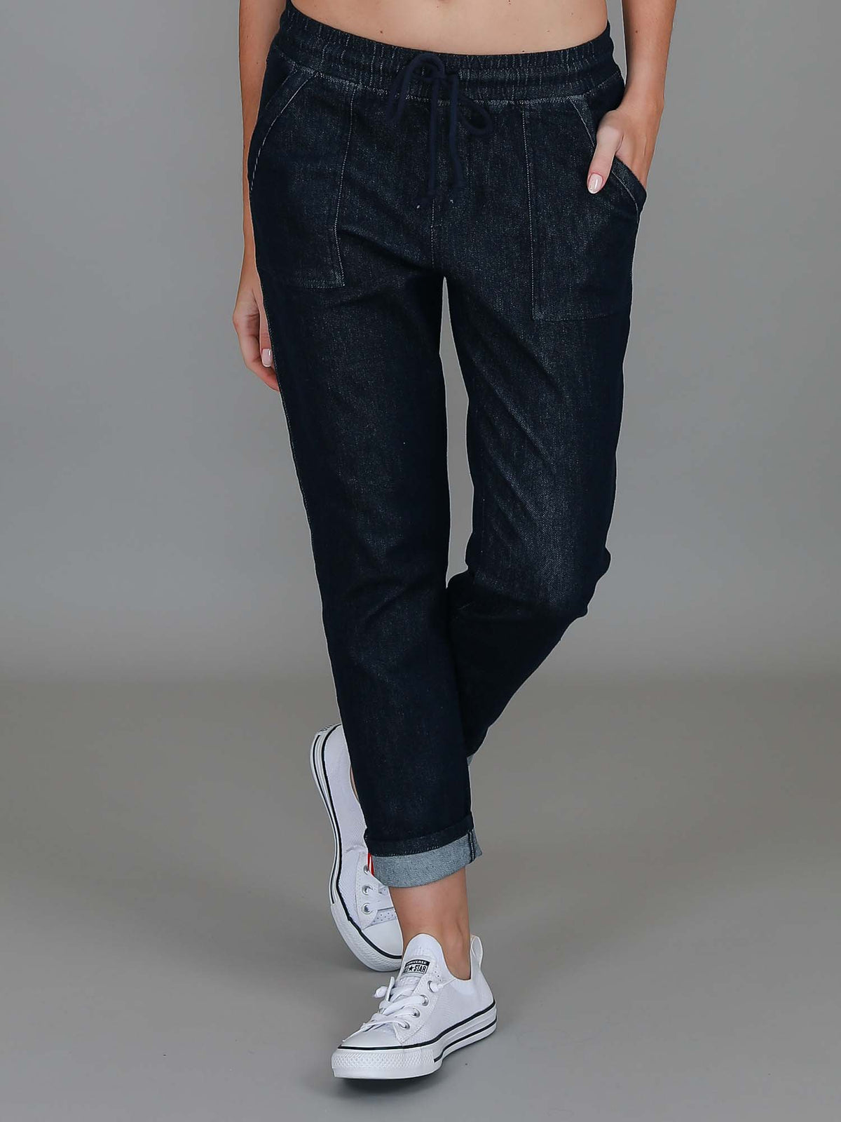 stretch denim joggers