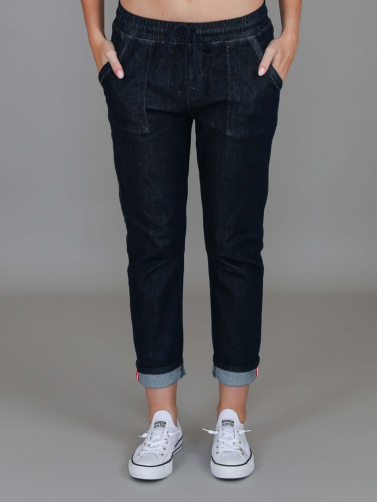 cuffed denim joggers