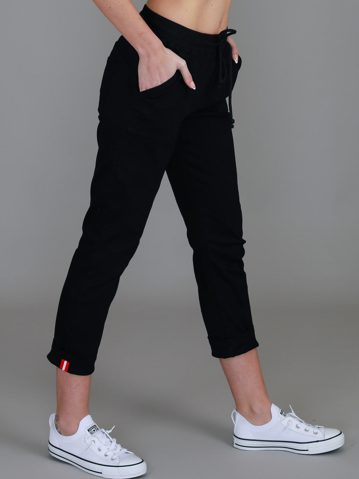 black tapered pants