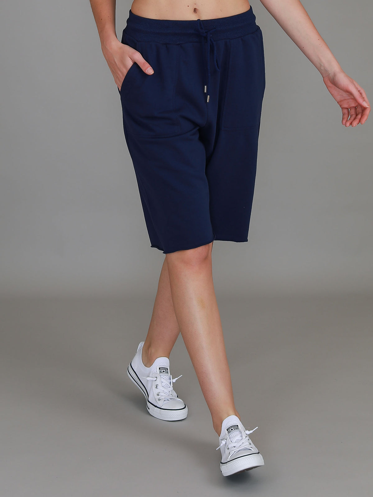 knee length black shorts