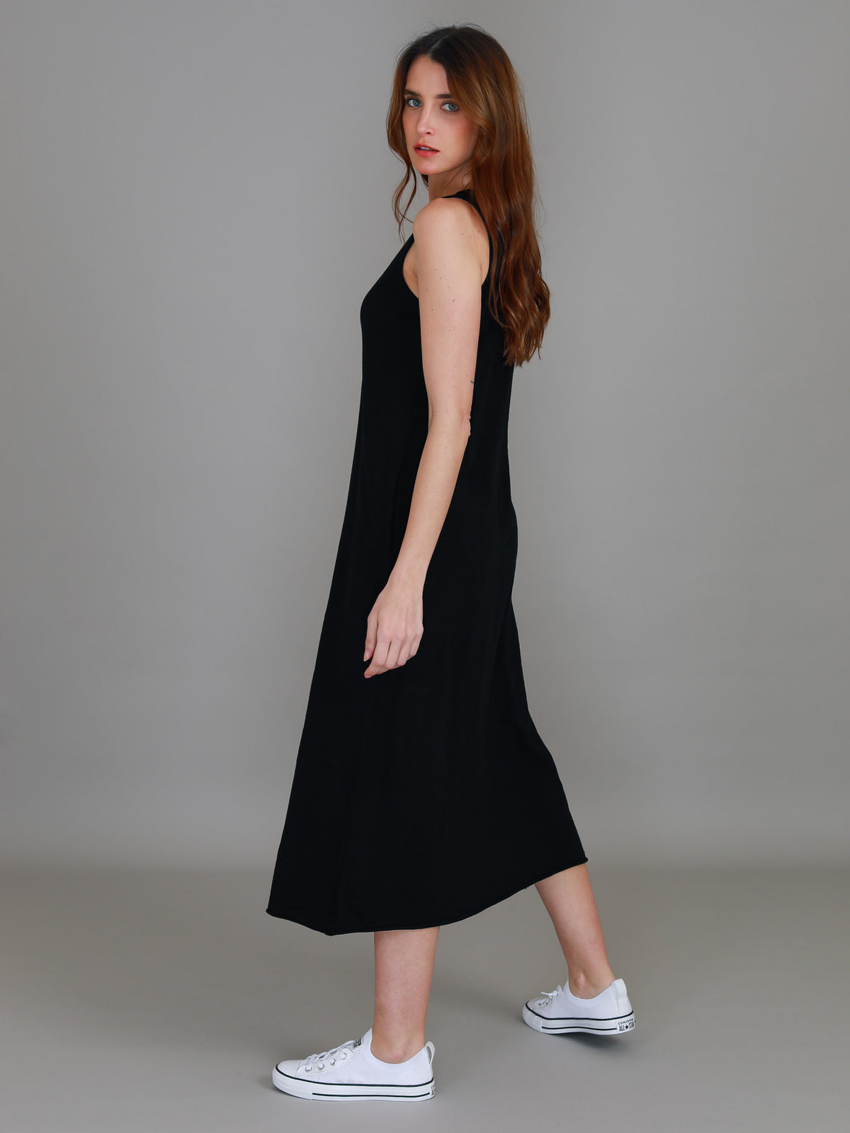 black scoop tank dress