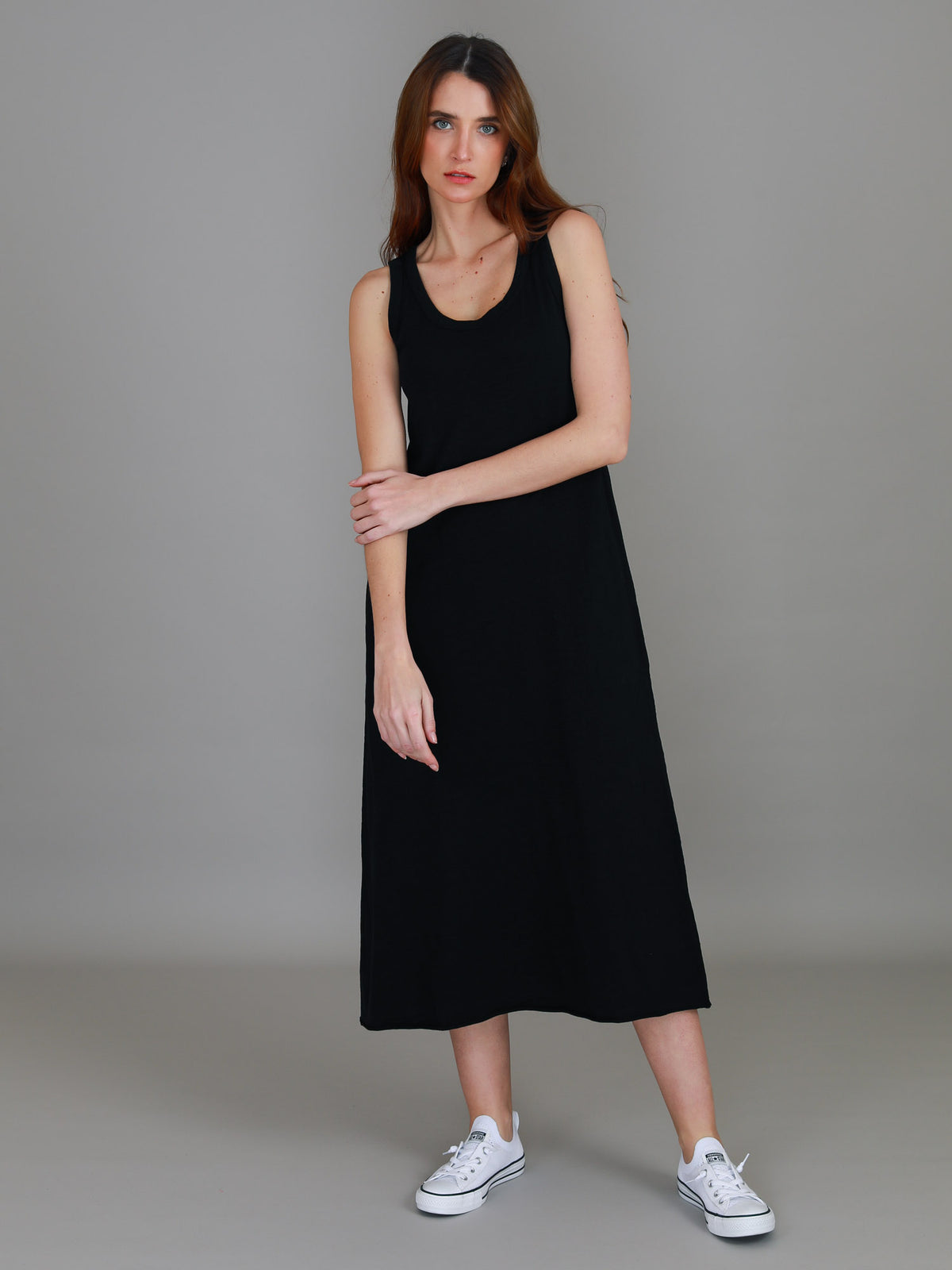 black side split tank dress