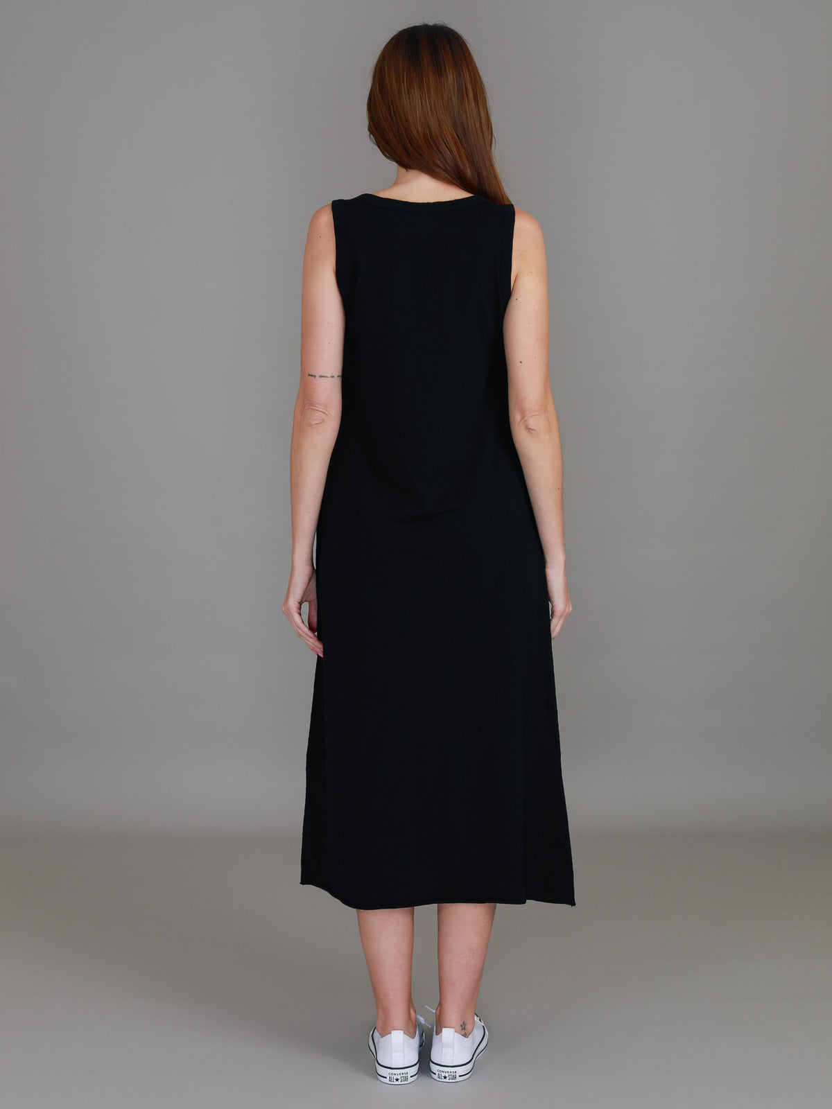 black sleeveless tank midi