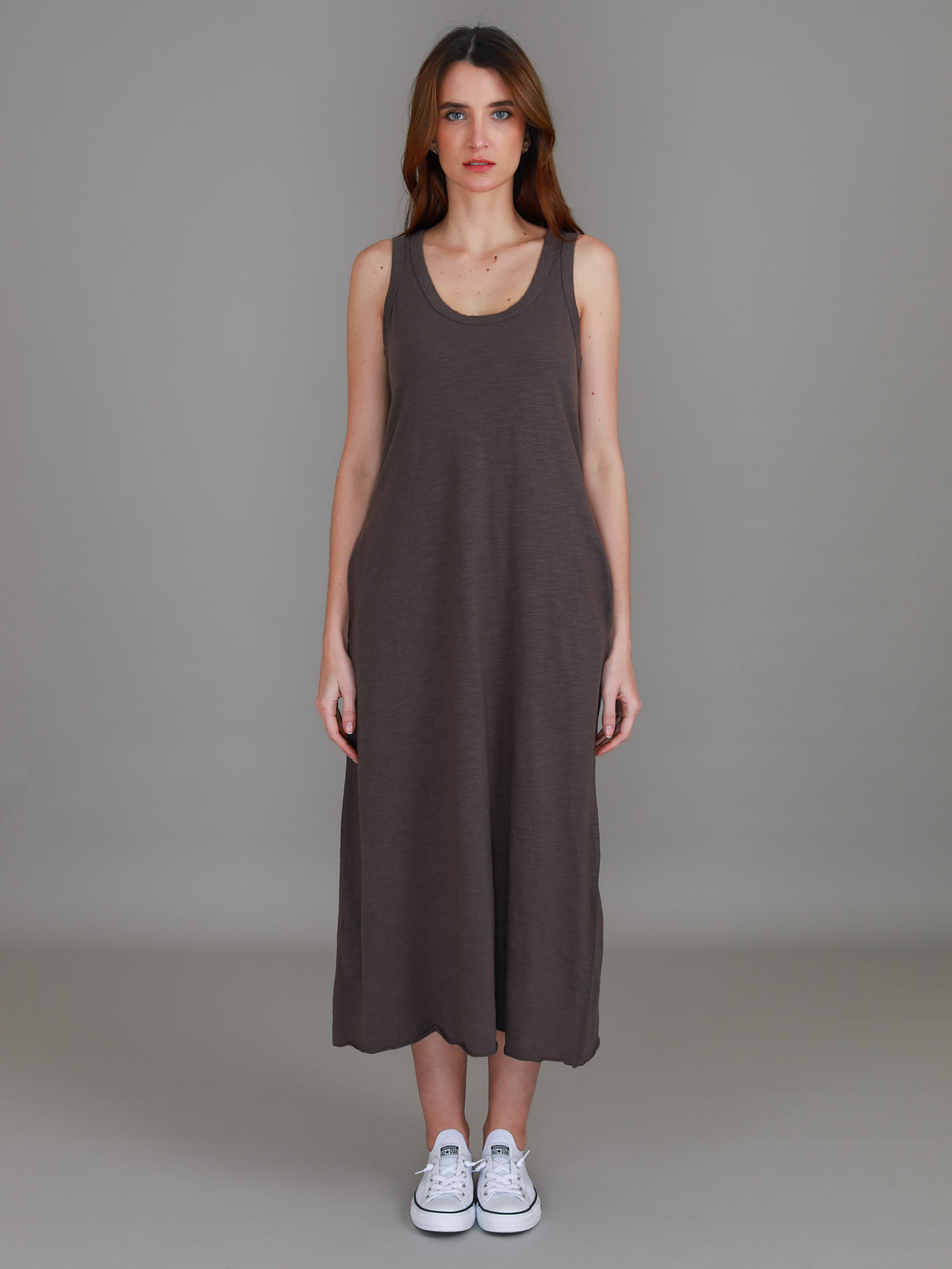 brown cotton tank dress
