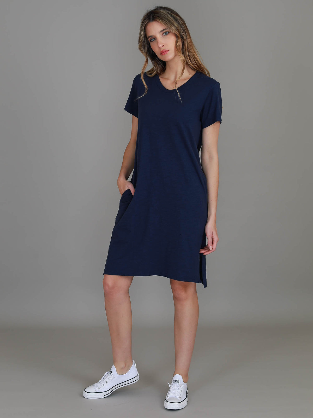 navy split hem dress