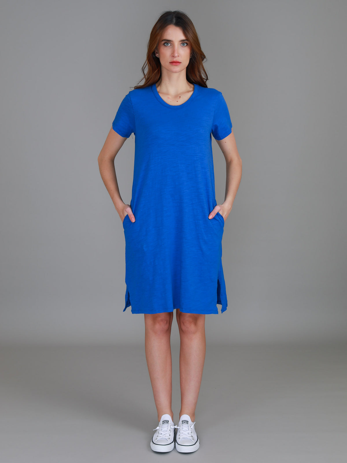 bright blue tee dress