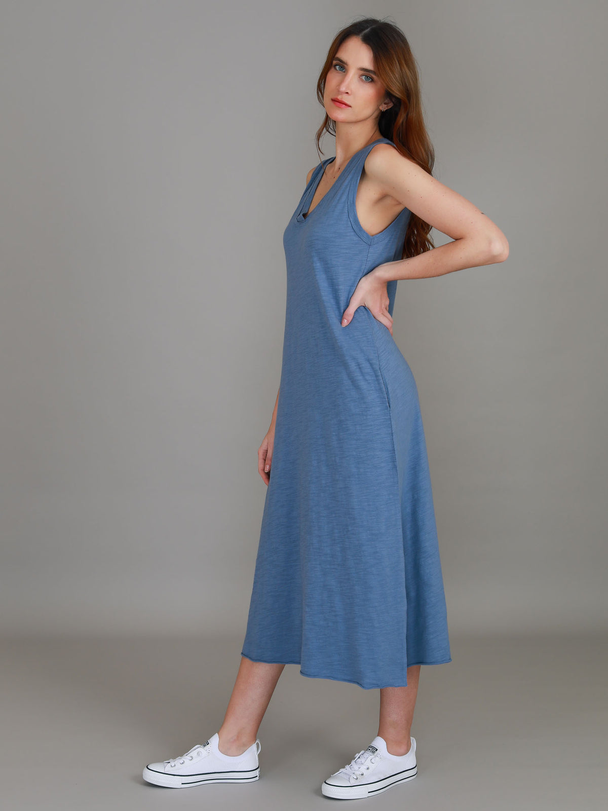 blue tank midi dress