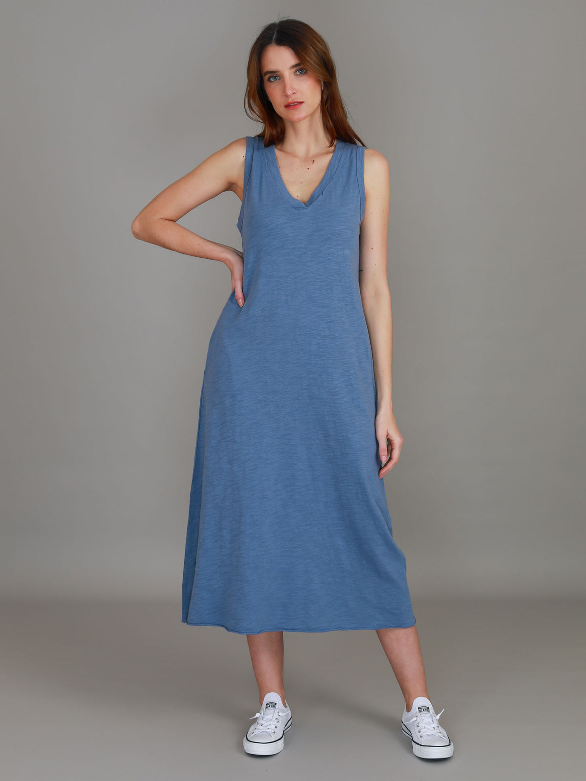 blue v neck tank dress