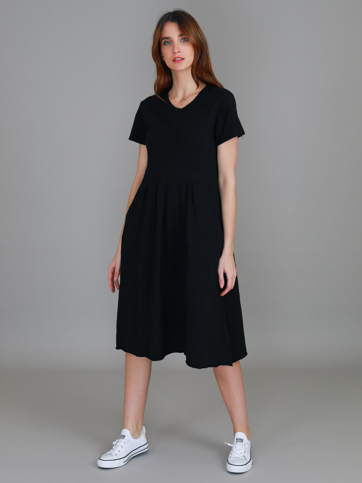 black midi shirt dress
