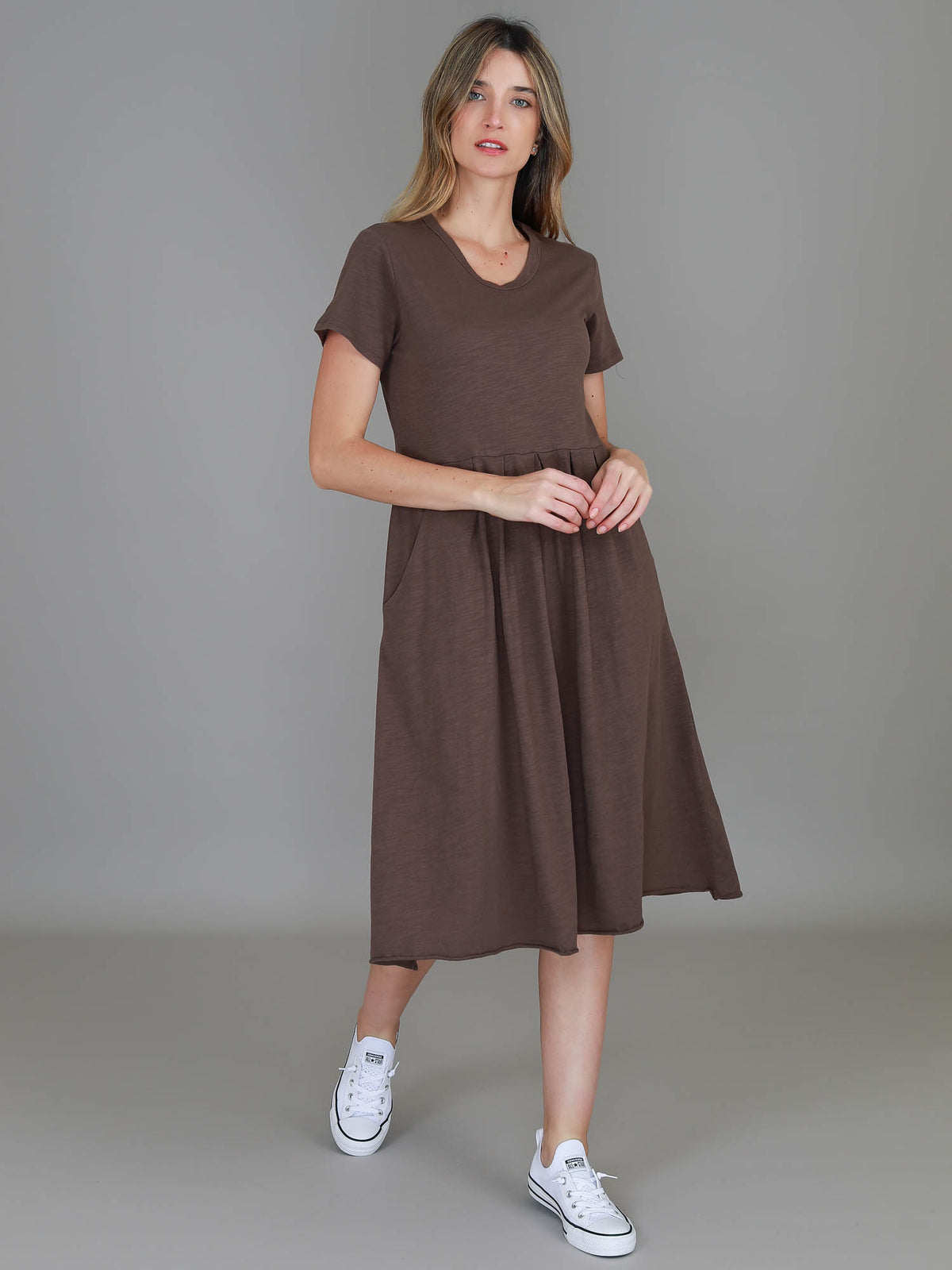 midi shirt dress brown