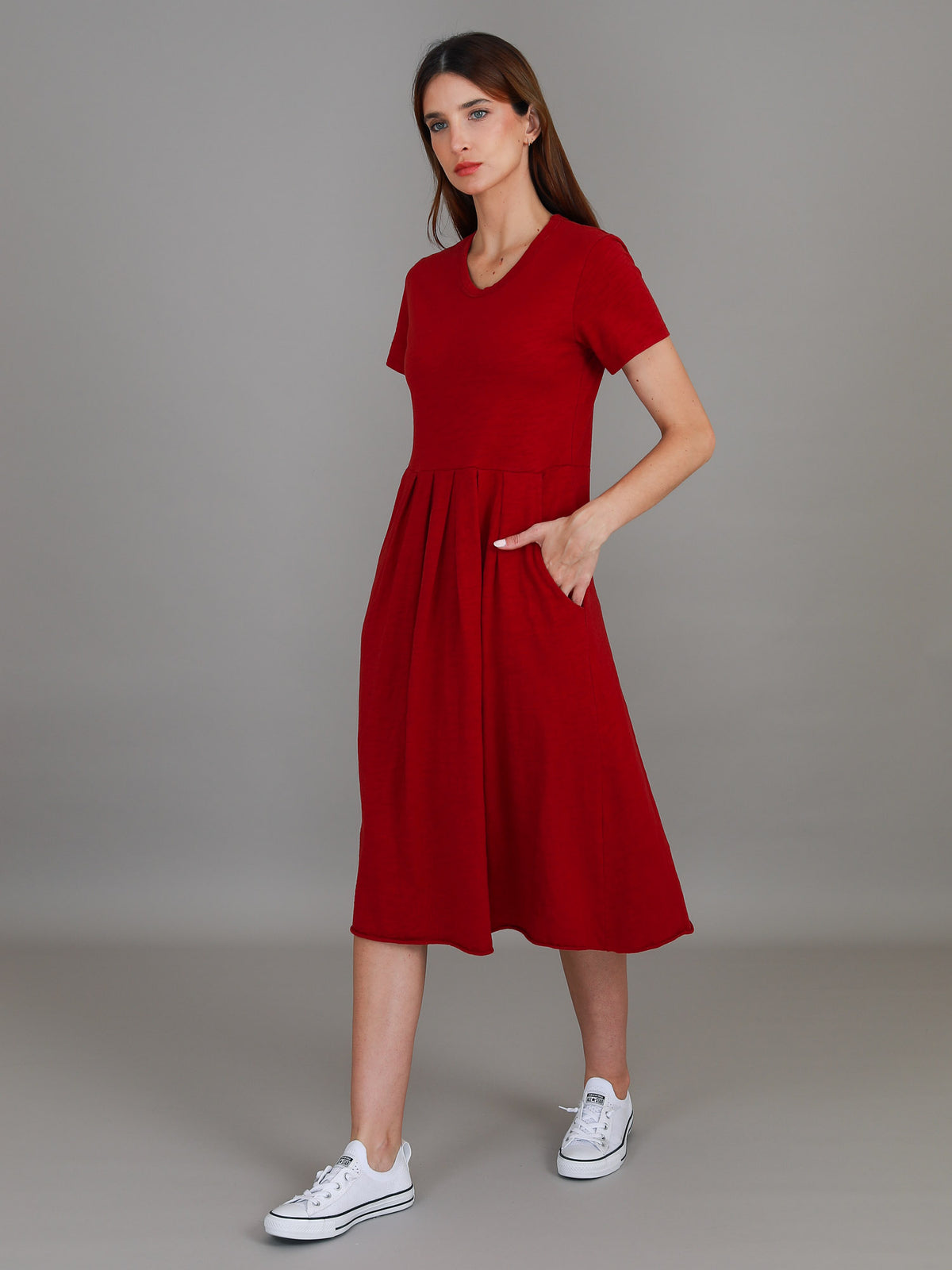 red midi dress women