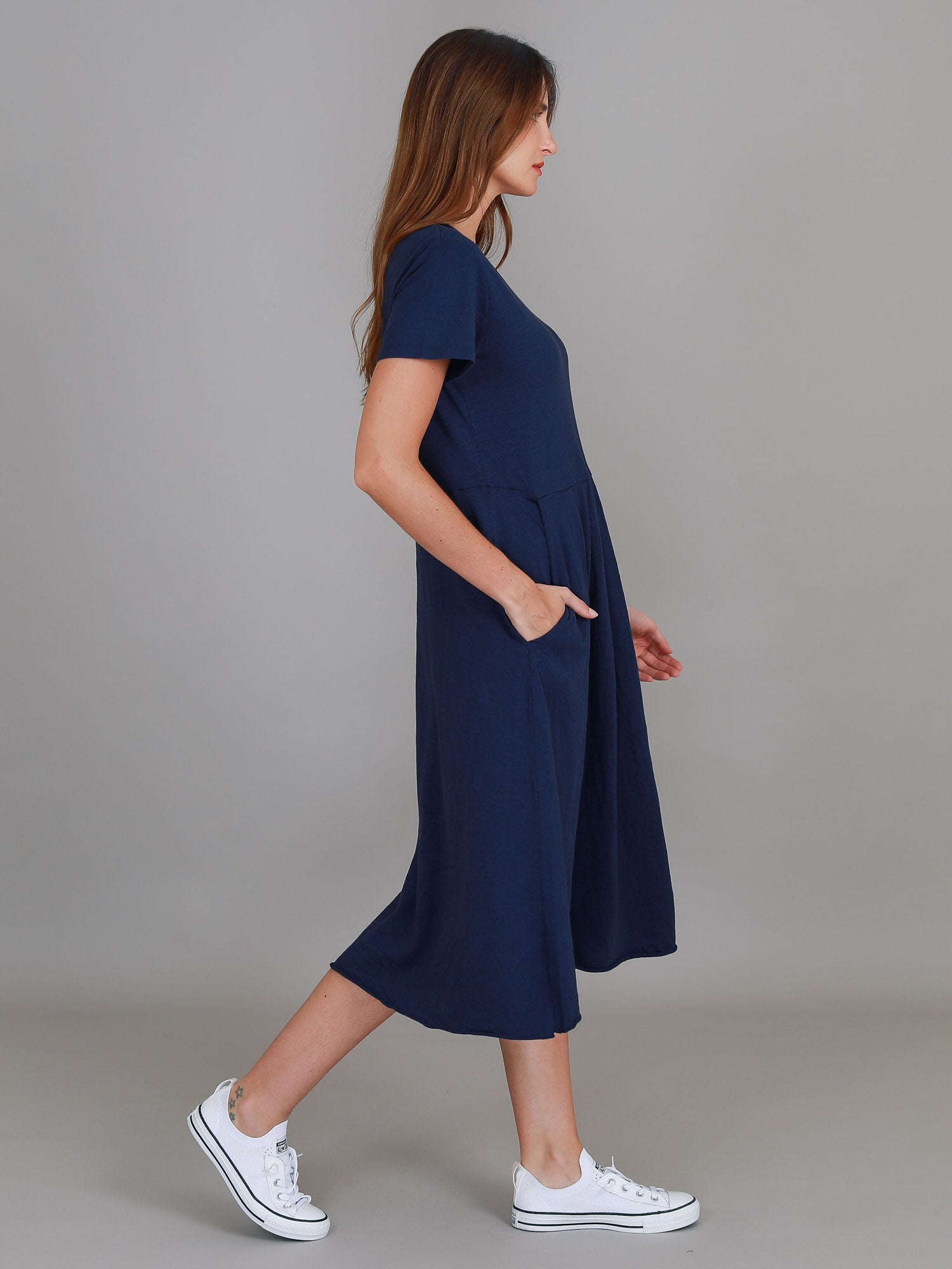 short sleeve midi dress #color_navy