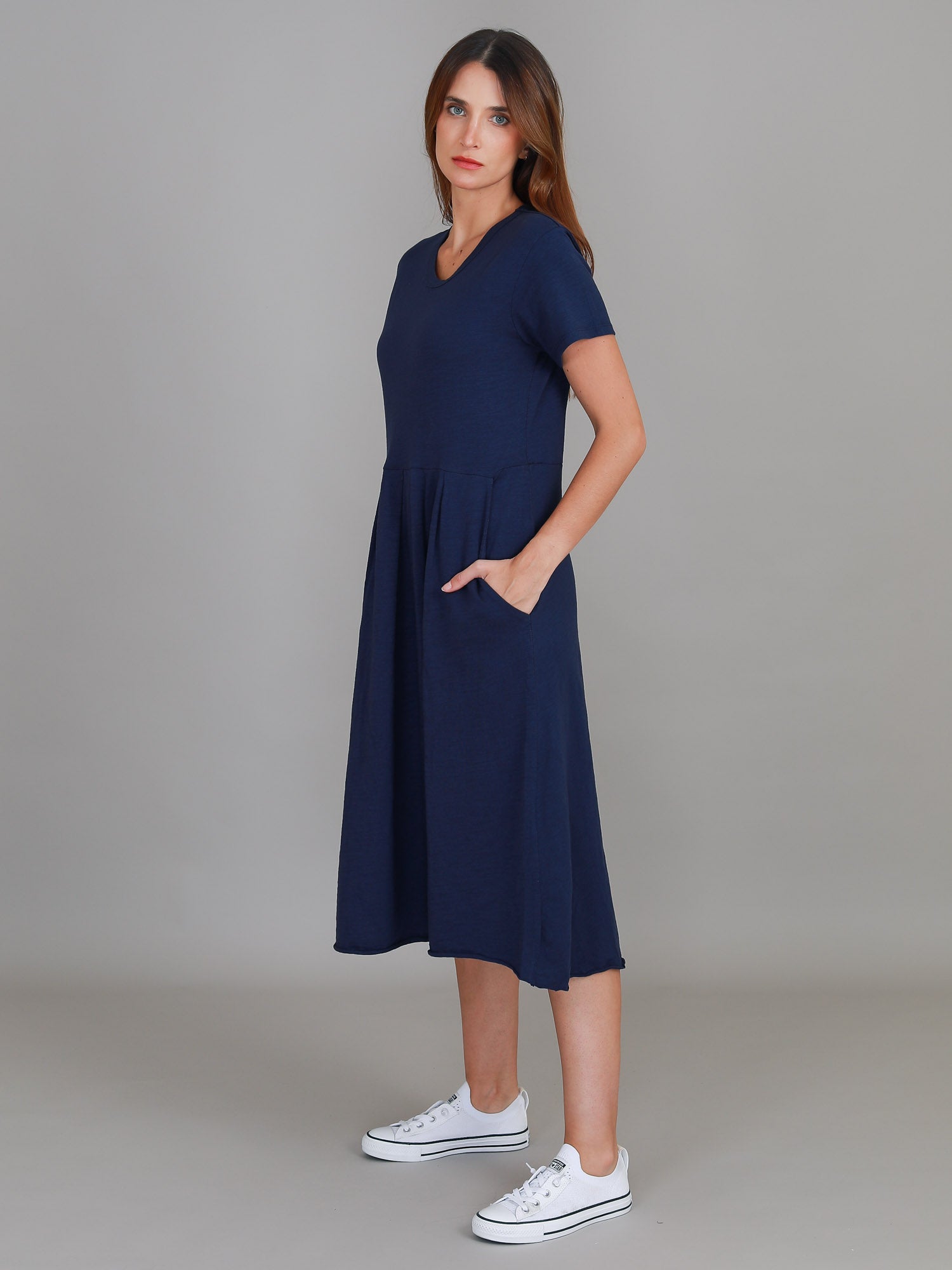 short sleeved dress #color_navy