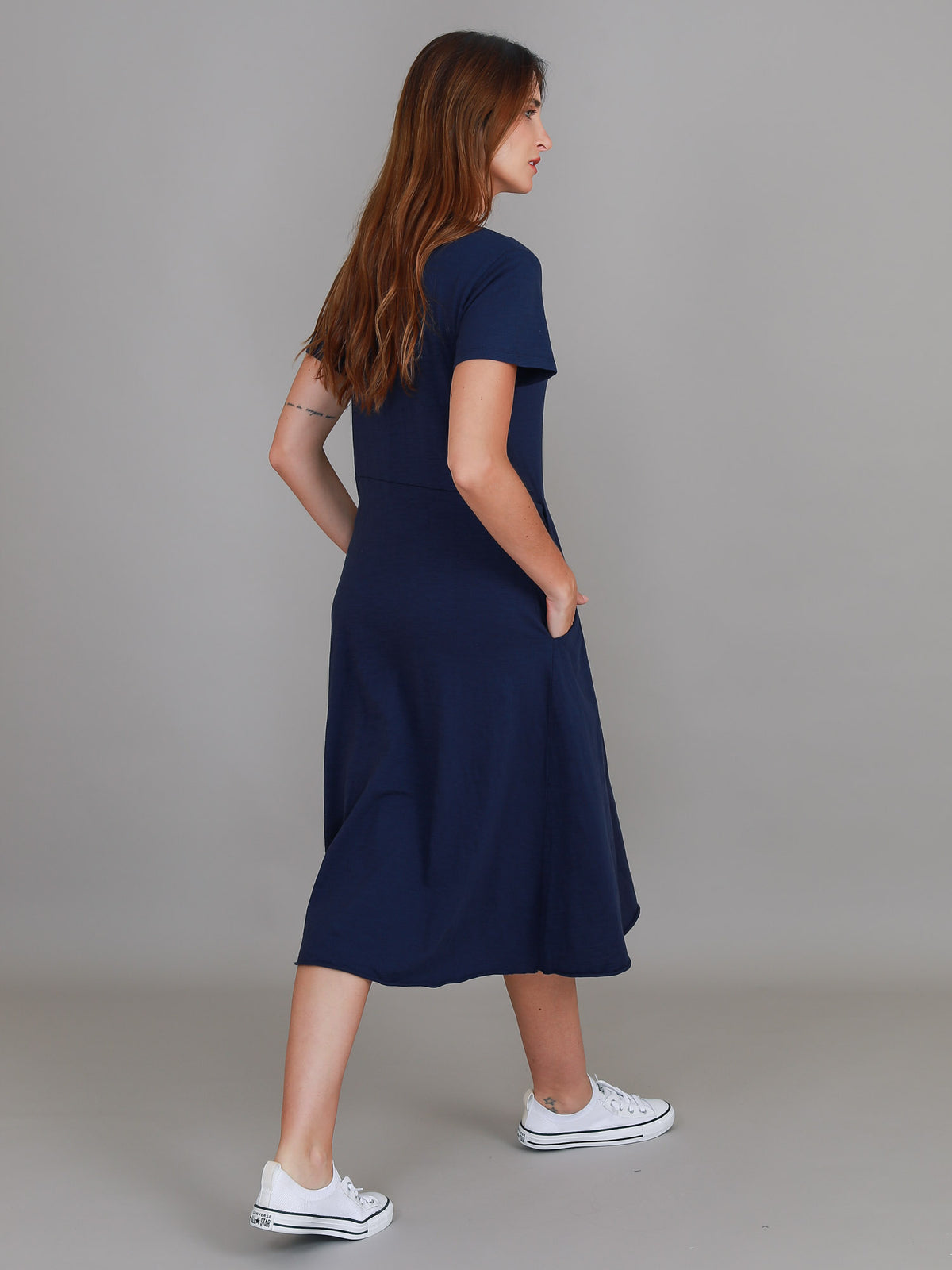 short sleeve midi dress navy
